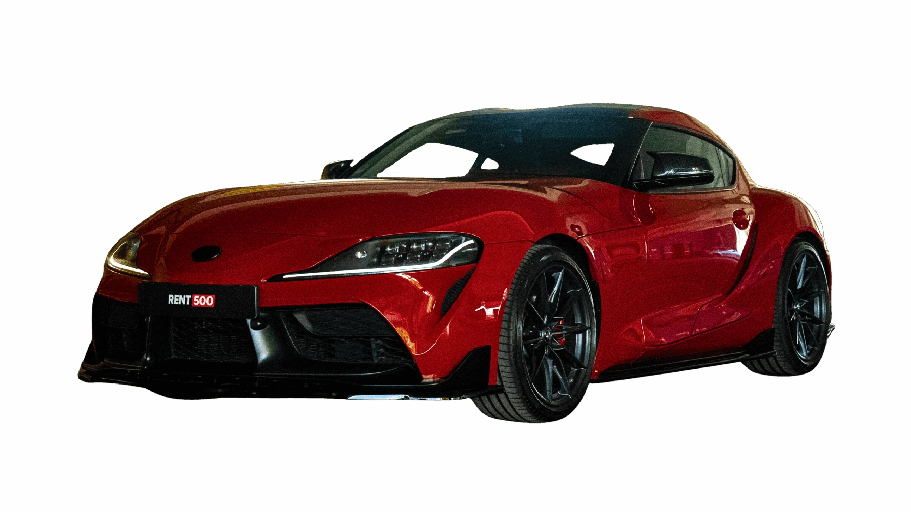 Rote Toyota GR Supra Legend von Rent500, Baujahr 2024, mit Maxton Bodykit